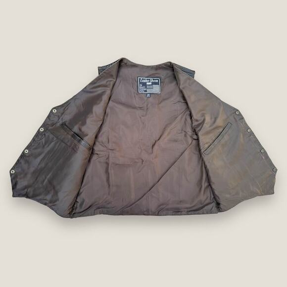 Leather Sheen USA Men’s Vintage Brown Leather Motorcycle Vest Size: 50 - Picture 5 of 7